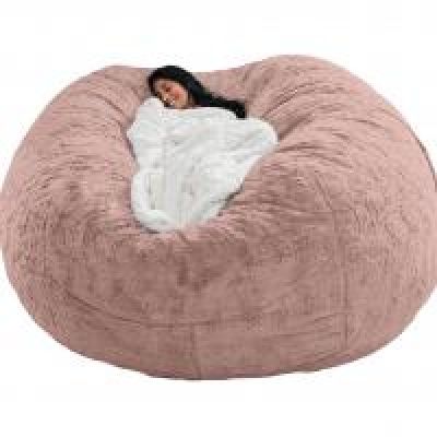 Bean Bag Chair, Lounger Sofa Cover Faux Fur Chair Furnitures for Dorm Room and Living Room(it was Only A Cover, Not A Full Bean Bag,No Filler),Light Pink,6ft(15075cm)