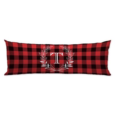 GUGLILI Christmas Buffalo Check Plaid Monogram T Initial Long Pillowcase Red Alphabet Weaths Body Pillow Cover for Family Pillow Protectors with Zipper Two Sides Print 20x54 inch