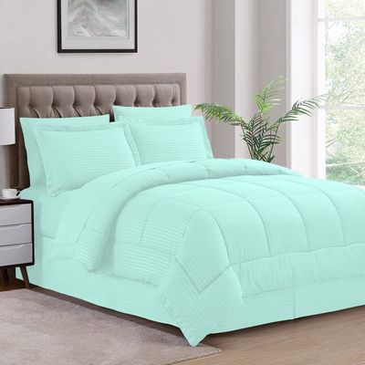 1 Piece Baffled Box Stitched Striped Pattern Comforter Ultra Soft 100% Egyptian Cotton Quilt Cover - (Full/Queen Size, Aqua Blue)