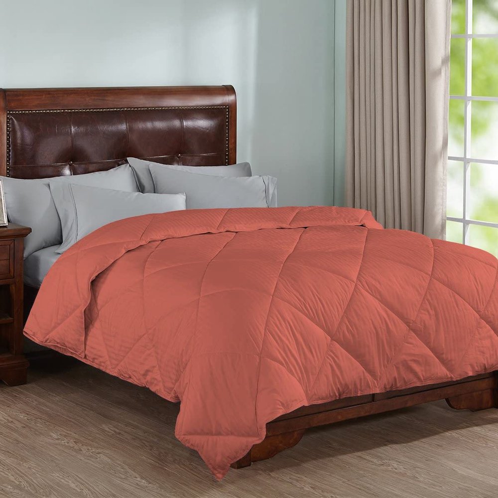 3-Piece Diamond Pattern Comforter Set Premium Quality | 600 GSM 1000 Thread Count | 100% Egyptian Cotton Super Soft - (Super King Size, Brick Red Striped)
