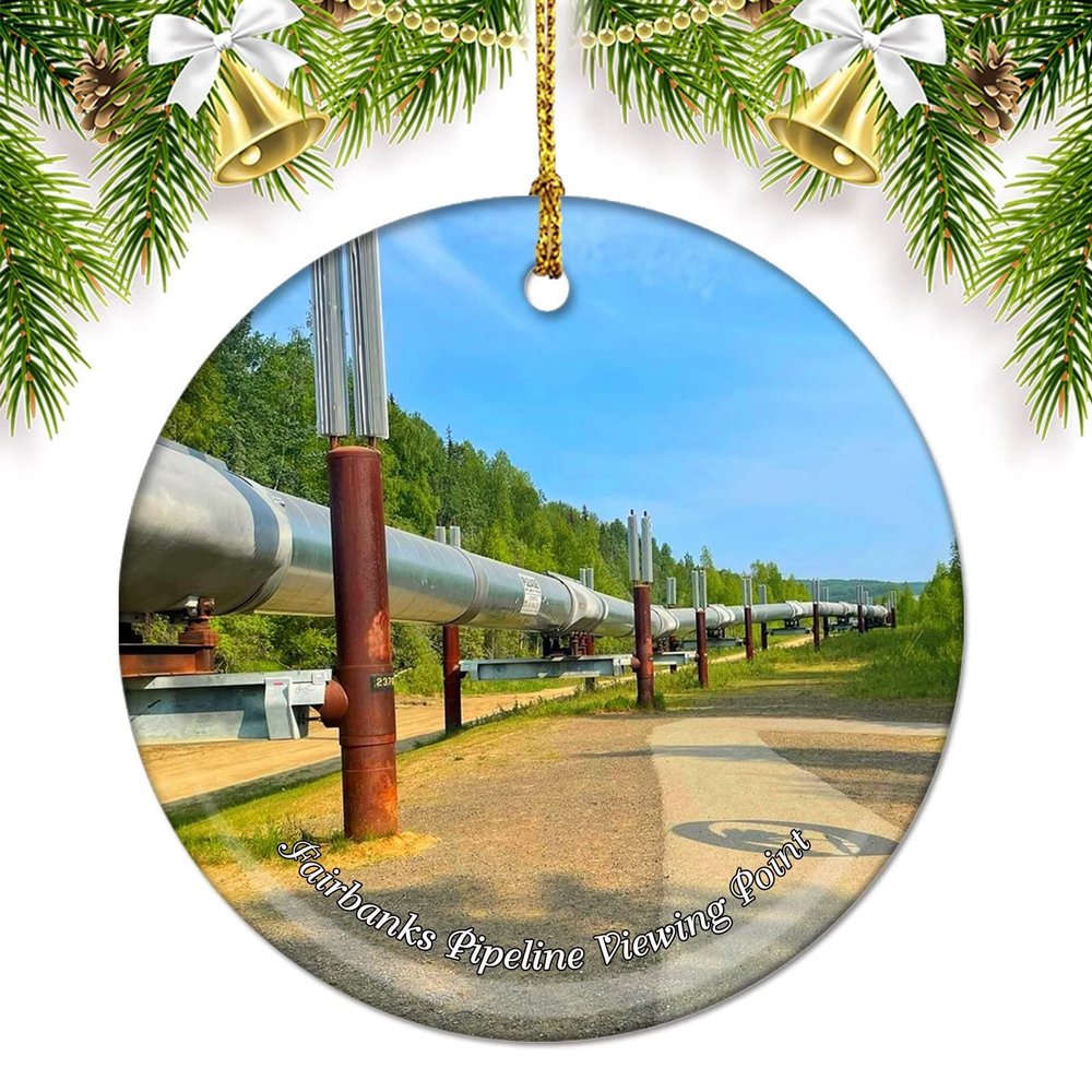 Alaska Fairbanks Pipeline Viewing Point USA America Christmas Ornaments for Tree Ceramic Pendant Double Sided Ornament Decor Xmas Gifts Porcelain Travel Souvenirs