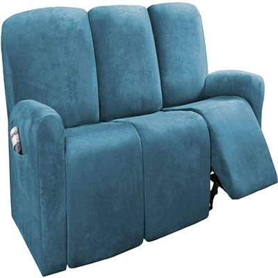 8-Pieces Stretch Recliner Covers Luxury Velvet Recliner Chair Cover for 3 Cushion Sofa Slipcovers Super Soft Reclining Couch Cover Anti Slip Couch Protector for Living Room ( Color : Peacock Blue )