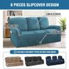 8-Pieces Stretch Recliner Covers Luxury Velvet Recliner Chair Cover for 3 Cushion Sofa Slipcovers Super Soft Reclining Couch Cover Anti Slip Couch Protector for Living Room ( Color : Peacock Blue ) view 2