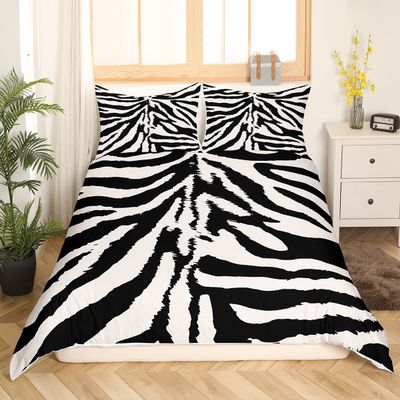 Zebra Skin Print Kids Duvet Cover Set Twin Size,Boys Girls Adults Xmas Decor,Wild Animals Abstract Fur Texture Comforter Cover,Rustic Farmhouse Bedding Set,Black Retro Quilt Cover,1 Pillowcase