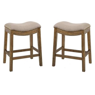 Home Square 25" Saddle Wood Counter Height Stool in Cream - Set of 2
