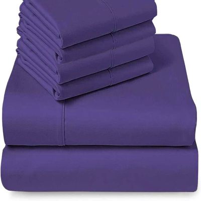 500 Thread Count 100% Organic Cotton 6 Piece Bed Sheet Set Rv King - 72" X 80"- Purple Solid - Easy Fit - Up to 9 Deep Pocke
