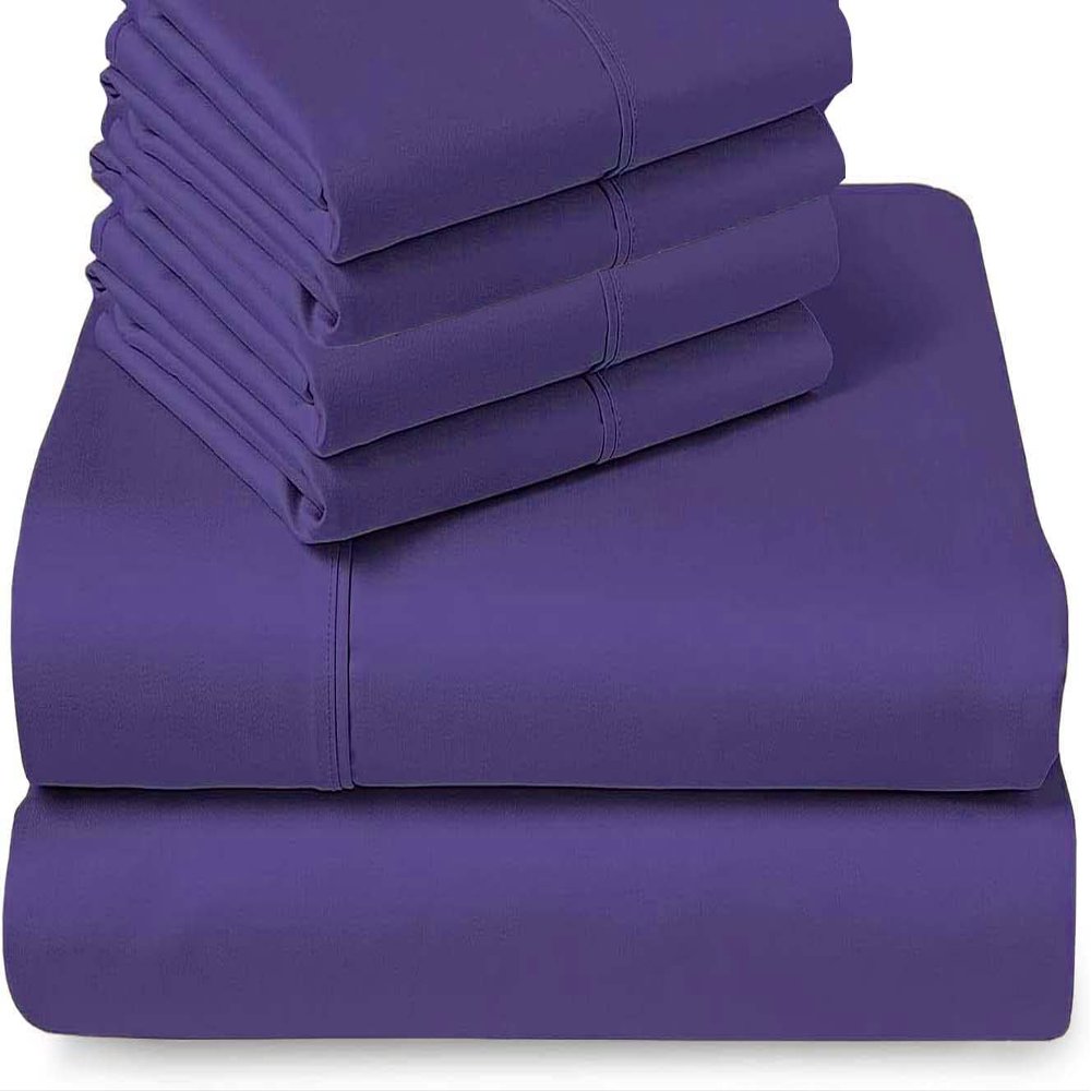500 Thread Count 100% Organic Cotton 6 Piece Bed Sheet Set Rv King - 72" X 80"- Purple Solid - Easy Fit - Up to 9 Deep Pocke
