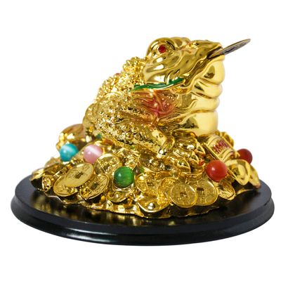 Addune Feng Shui Money Frog Statue Toad Three Legs Frog Figurines on Chinese Coins Gold Ingot Good Luck Charms Lucky Fortune Wealth Car Decor