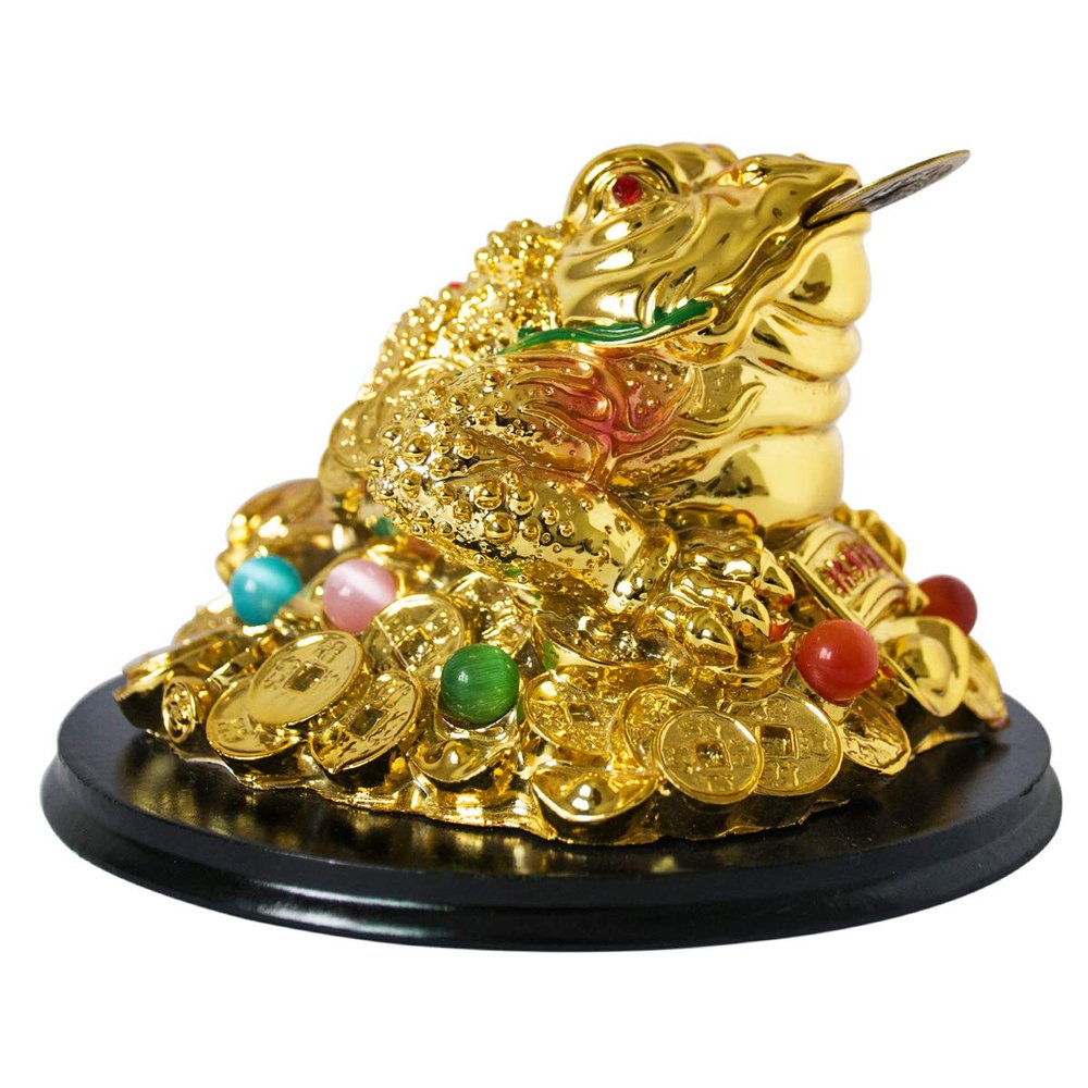 Addune Feng Shui Money Frog Statue Toad Three Legs Frog Figurines on Chinese Coins Gold Ingot Good Luck Charms Lucky Fortune Wealth Car Decor