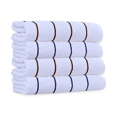 4-Piece Brown/Navy Extra Long Cotton Bath Towels 3.94 in. L X 5.32 in. W X 3.15 in. H Size, 300 - 499 GSM, Cabana Stripe, Machine Washable, Soft and Thick | All Season Ultra Absorbent, Highly Durable