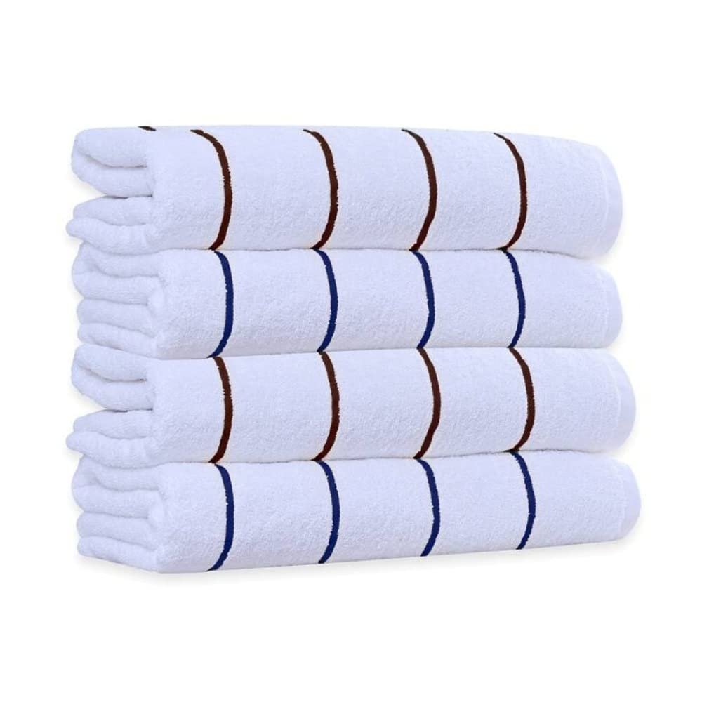4-Piece Brown/Navy Extra Long Cotton Bath Towels 3.94 in. L X 5.32 in. W X 3.15 in. H Size, 300 - 499 GSM, Cabana Stripe, Machine Washable, Soft and Thick | All Season Ultra Absorbent, Highly Durable