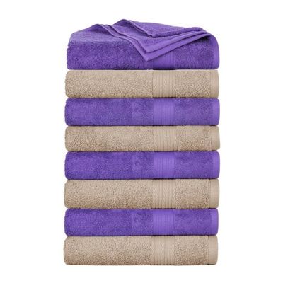 8-Piece Beige and Purple Shade Elegant Cotton Bath Towels 12 in. L X 18 in. W X 12 in. H Size, 500 - 699 GSM, Machine Washable, Soft Fluffy and Thick Feel | All Season Extra Absorbent, Highly Durable