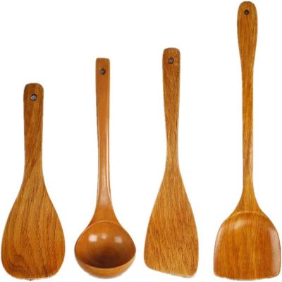 4Pcs Wooden Cooking Spoon Spatula Nonstick Shovel Wood Cookwear Utensil Kitchen Accessories Spoon and shovel