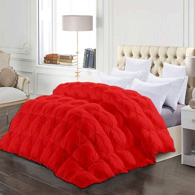 5 Piece All-Season Eastern King Comforter Luxury Hotel Quality Pintuck Style 100% Organic Cotton Pinch Pleat Red Comforter Eastern King 116'' x 108'' with 4 Corner Tabs