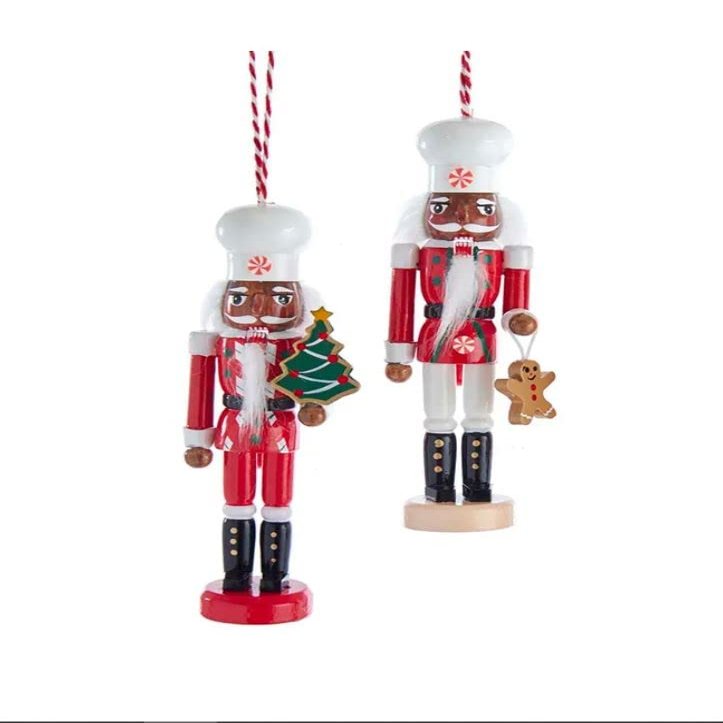 African American Holiday Chef Nutcracker Ornament Set ~ 2 Piece Set