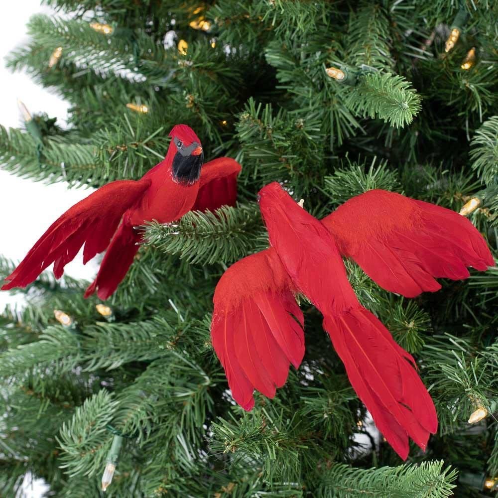 Group of 12 Rich Red Flying Artificial Cardinal Birds with Attached Clip by Factory Direct Craft - Red Birds for Crafting, Christmas Tree Decorating, Nature Displays and Home Dcor | Size: 8" x 7"