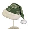Hunter Green and White Snowflake Santa Hat, Novelty Adult Size Green Flannel Christmas Party Hat view 1