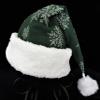 Hunter Green and White Snowflake Santa Hat, Novelty Adult Size Green Flannel Christmas Party Hat view 2