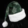 Hunter Green and White Snowflake Santa Hat, Novelty Adult Size Green Flannel Christmas Party Hat view 4