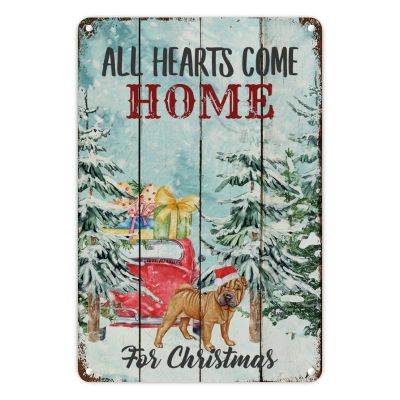 Metal Tin Sign Wall Decor All Hearts Come Home for Christmas Farmhouse Novelty Metal Signs Christmas Dog Australian Terrier 12x18in Vintage Metal Wall Plaque for Men Women Garden Bathroom Christmas Decoration