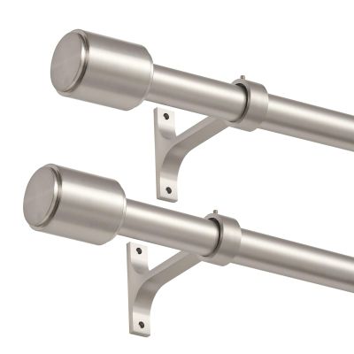2 Pack Curtain Rods 72 to 144 Inch, Heavy Duty 1-Inch Telescoping Drapery Rods, Decorative Adjustable Window Rods with Cap Finial, Brushed Nickel