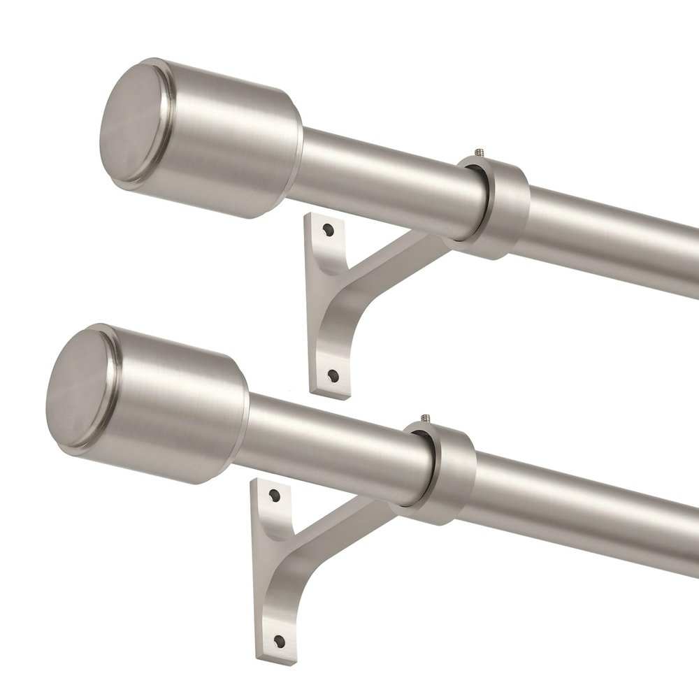 2 Pack Curtain Rods 72 to 144 Inch, Heavy Duty 1-Inch Telescoping Drapery Rods, Decorative Adjustable Window Rods with Cap Finial, Brushed Nickel