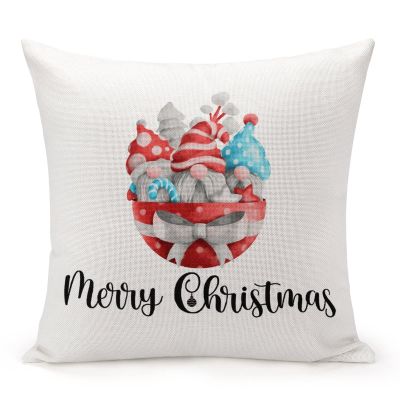 TiuKiu Christmas Gnomes Throw Pillow Cases Merry Christmas Gnome Pillow Cover Case 24"x24" Linen Cushion Covers Decorative Pillowcase for Couch Sofa Bedroom Car