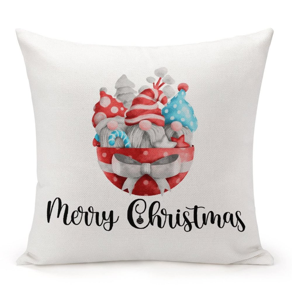TiuKiu Christmas Gnomes Throw Pillow Cases Merry Christmas Gnome Pillow Cover Case 24"x24" Linen Cushion Covers Decorative Pillowcase for Couch Sofa Bedroom Car
