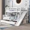 Unique Twin Over Full Solid Wood Bunk Bed with 2 Drawers and 3-Tier Shelves, Bunk Bed with Fun Slide and Safety Guardrail for Kids Teens Aldult, Detachable into 2 Separate Beds for Bedroom (White#F<) view 1