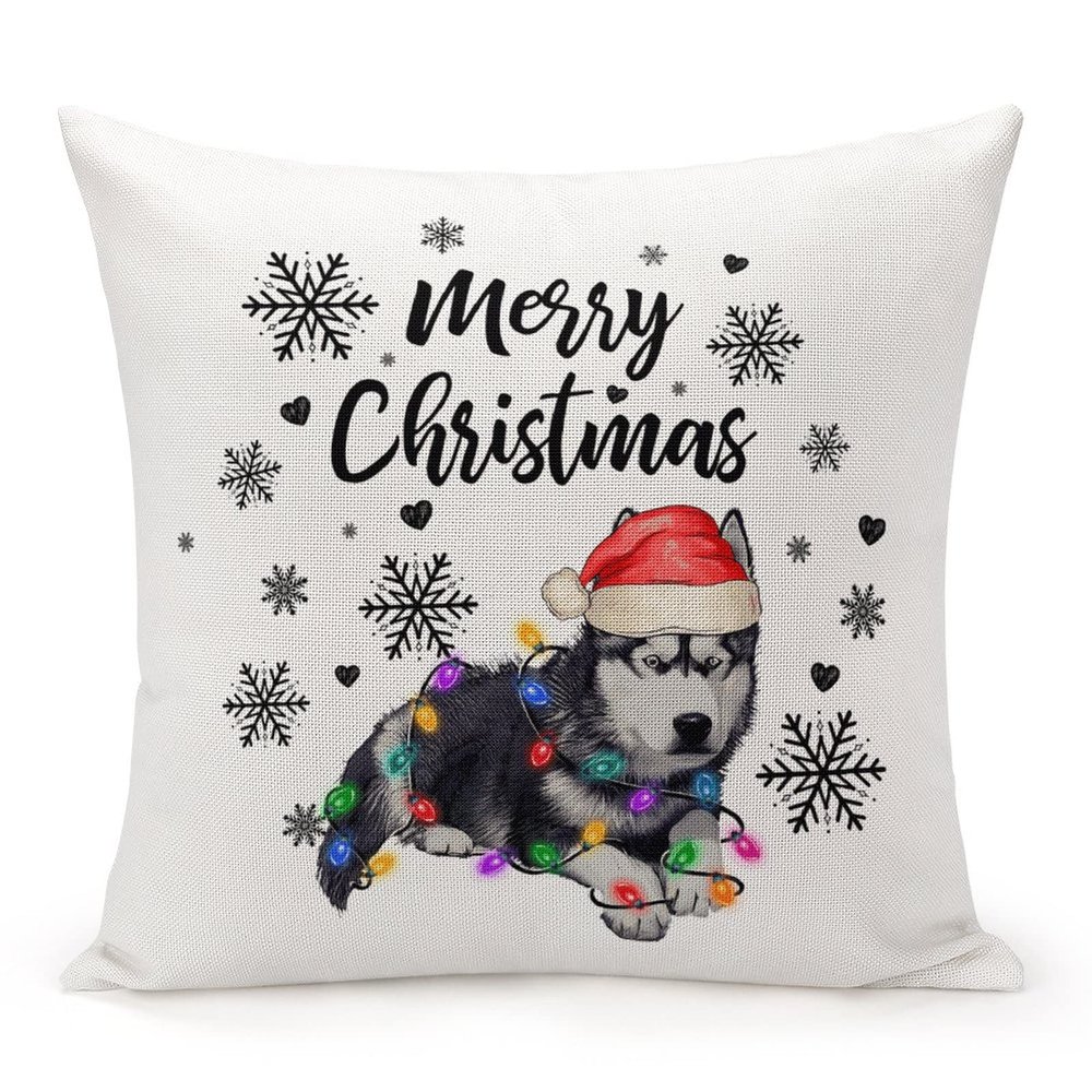 Dog Lover Gift Tree Decoration Decorative Throw Pillow Case Christmas Dog Bull Terrier Square Cushion Cover Pillowcase for Couch Sofa Bedroom Decor 26"x26"
