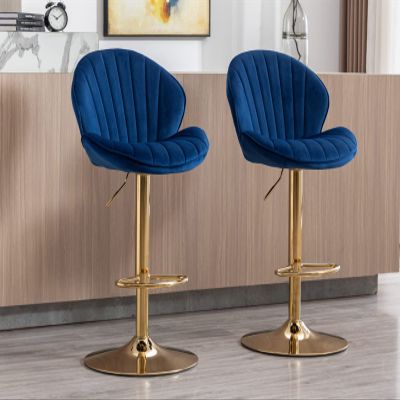 EALSON Velvet Swivel Bar Stools Set of 2 Modern Counter Height Barstools with Back and Gold Base Adjustable Bar Chairs Comfortable Upholstered Kitchen Island Stools for Home Bar/Pub, Navy Blue