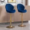 EALSON Velvet Swivel Bar Stools Set of 2 Modern Counter Height Barstools with Back and Gold Base Adjustable Bar Chairs Comfortable Upholstered Kitchen Island Stools for Home Bar/Pub, Navy Blue view 1