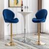EALSON Velvet Swivel Bar Stools Set of 2 Modern Counter Height Barstools with Back and Gold Base Adjustable Bar Chairs Comfortable Upholstered Kitchen Island Stools for Home Bar/Pub, Navy Blue view 3