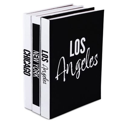 Set of 3 Decorative Books for Home Decor New York, Chicago, Los Angeles Hardcover Journal w/ 160 Blank Unlined Pages Per Book - Designer Books for Coffee Table Stackable Faux Books