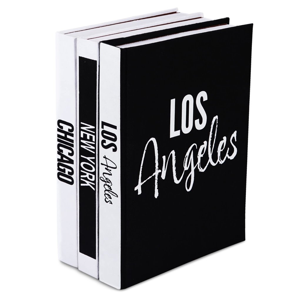 Set of 3 Decorative Books for Home Decor New York, Chicago, Los Angeles Hardcover Journal w/ 160 Blank Unlined Pages Per Book - Designer Books for Coffee Table Stackable Faux Books