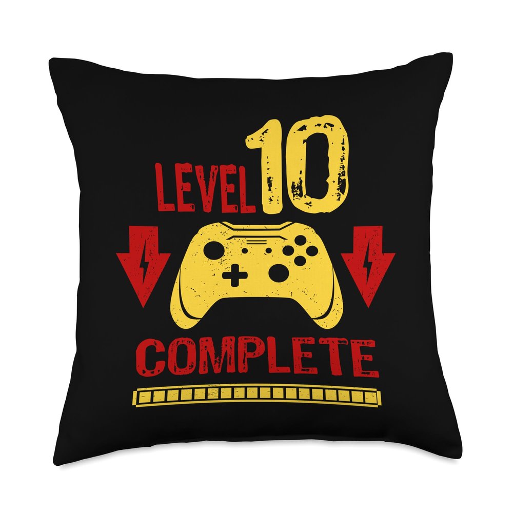 10th Birthday Boy Level 10 Complete Gamer Throw Pillow