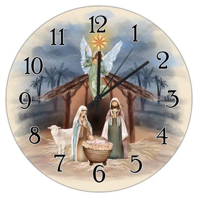 Jesus is The Reason Nativity Scene Clock for Wall Merry Christmas Christian Gift Wall Clocks Welcome Xmas Winter Wood Round Clock Battery Operated Silent Art Clocks for Living Room 10inch