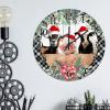 Clock for Wall Christmas Farm Animal Cow Pig Wall Clock Silent Non-Ticking Home Decorative Clocks Grey Black Plaid Check Xmas Wreath Round Wall Clocks Christmas Holiday Clocks 10inch view 2