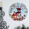 Christmas Cat Welcome Winter Clock for Wall Welcome Xmas Winter Clock Winter Flower Snow Scene Xmas Wreath Hanging Wall Clocks Battery Operated Silent Wall Clocks for Living Room 10inch view 3