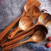 8Pcs Teak Tableware Spoon Colander Long Handle Spoon Wooden Non-Stick Special Spatula Kitchen Tool Set Gift With Holder for Soup view 4