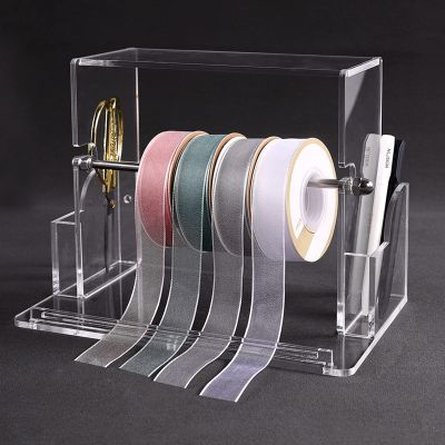 Acrylic Ribbons Holder, Clear Ribbon Storage Rolls Rack with Removable Rungs Bar, Thread Stand Organize for Craft Room, Boutique, Flower Shop (Size : 26x16x17cm)