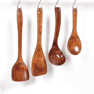4pcs Wooden Cooking Tool Sets Wooden Soup Spoon Practical Spatula Scoop Kitchen Utensil Wood Tableware for Home