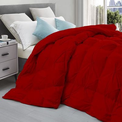 3-Piece Pinch Pleated Comforter With Corner Tabs 500 GSM 100% Cotton Machine Washable Down Alternative Pintuck Decorative Comforter Set All Season Duvet insert-Red-Oversized Queen(98''x98'')