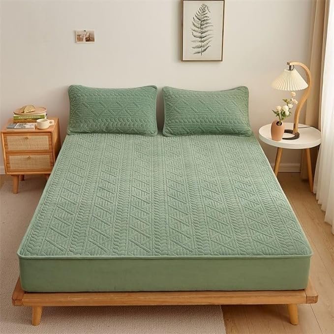 XHHBS Mattress Protectors Extra Deep Pocket Fitted Sheet Winter Milk Fleece Mattress Pad Cover Dustproof Mattress Cove(Color:Green,Size:King)