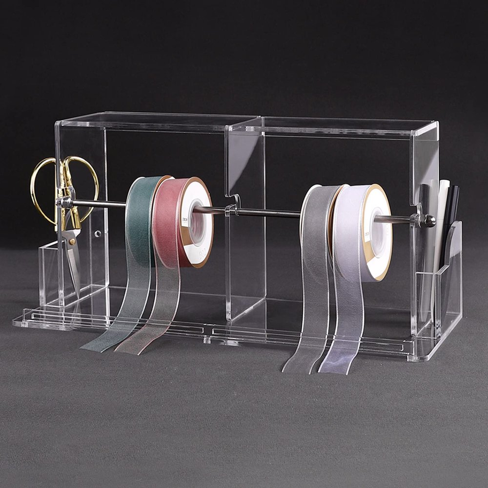 Acrylic Ribbons Holder, Clear Ribbon Storage Rolls Rack with Removable Rungs Bar, Thread Stand Organize for Craft Room, Boutique, Flower Shop (Size : 41.5x16x19.5cm)