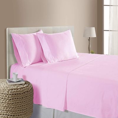 snowhomes 4-Piece Bed Sheet Set-800 Thread Count 100% Cotton Bedding Set Pink Full Size Sheets-Long Staple Cotton 1-Fitted Sheet, 1-Flat Sheet and 2-Pillowwcase, Fits Mattress Upto 12" Deep Pockets