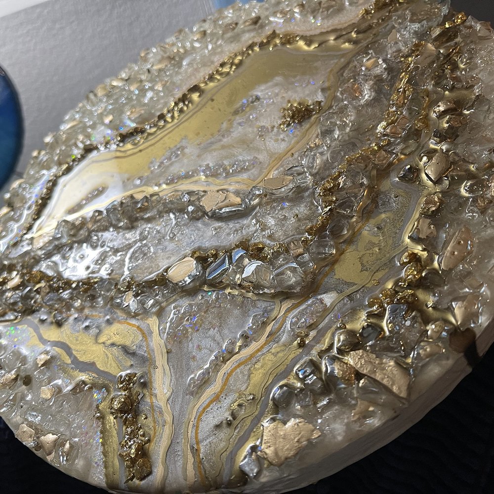 13 Round Geode Crystal Holographic Resin Art Pour On Wood