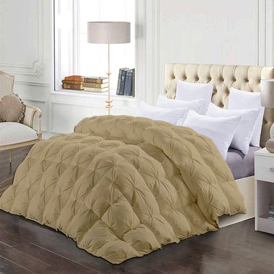 1 Piece All-Season Eastern King Comforter Luxury Hotel Quality Pintuck Style 100% Organic Cotton Pinch Pleat Taupe Comforter Eastern King 116'' x 108'' with 4 Corner Tabs