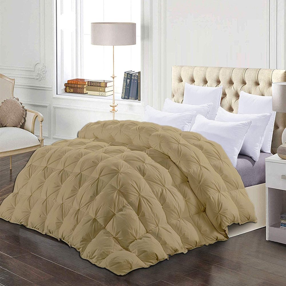 1 Piece All-Season Eastern King Comforter Luxury Hotel Quality Pintuck Style 100% Organic Cotton Pinch Pleat Taupe Comforter Eastern King 116'' x 108'' with 4 Corner Tabs