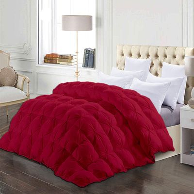 1 Piece All-Season Eastern King Comforter Luxury Hotel Quality Pintuck Style 100% Organic Cotton Pinch Pleat Burgundy Comforter Eastern King 116'' x 108'' with 4 Corner Tabs